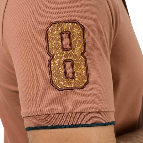 Cotton/Lycra Pique Flat Knitted Collar Short Sleeve Slim Embroidery Lion Polo