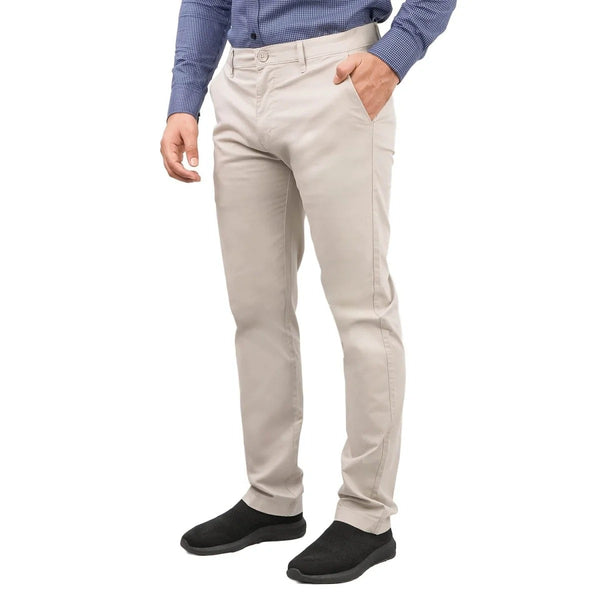 Cotton/Elastane Twill Low Rise Tapered Elastic Waist Khakis