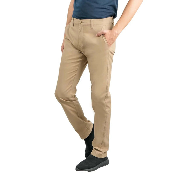 Cotton/Elastane Twill Low Rise Tapered Elastic Waist Khakis