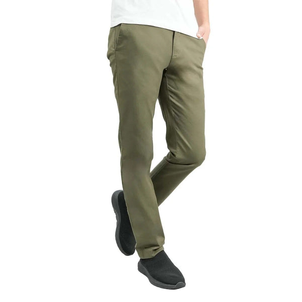 Cotton/Elastane Twill Low Rise Tapered Elastic Waist Khakis