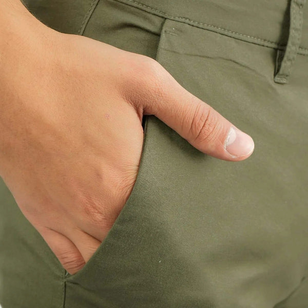 Cotton/Elastane Twill Low Rise Tapered Elastic Waist Khakis