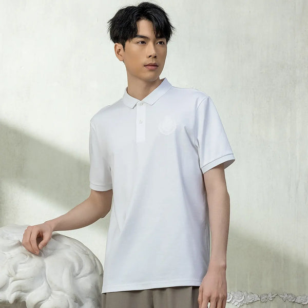 Cotton Interlock Knitted Collar Short Sleeve Slim Embroidery Liquid Touch Badge Polo