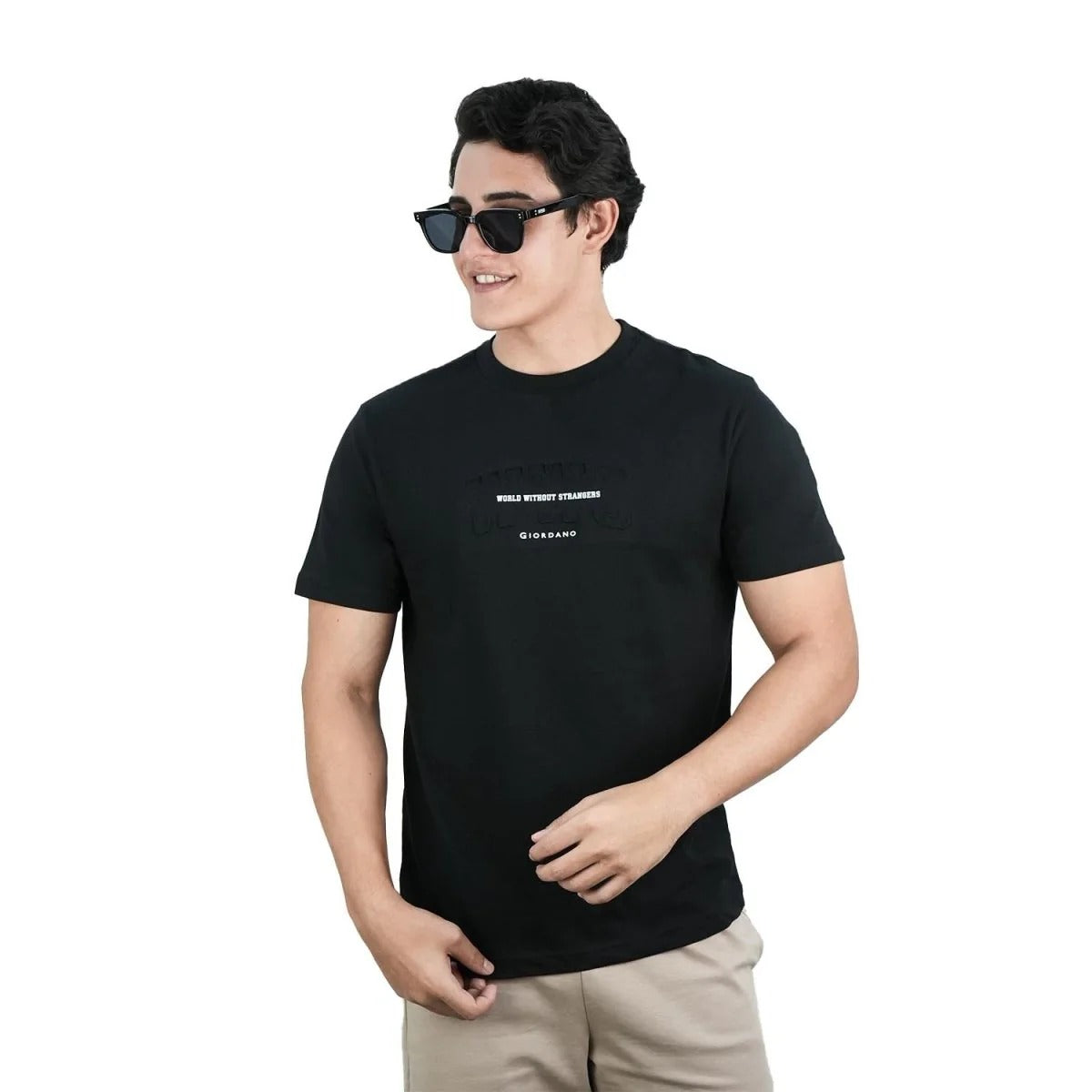 تيشيرت رجالي ضيق من القطن الجيرسيه برقبة دائرية مطبوع (WWS)