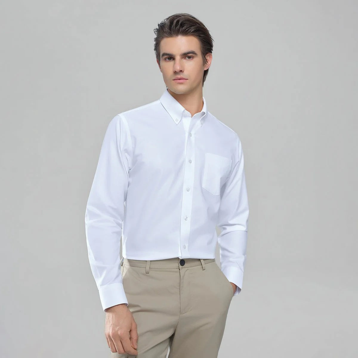 Men's Cotton Long-Sleeve Wrinkle-Free Shirt