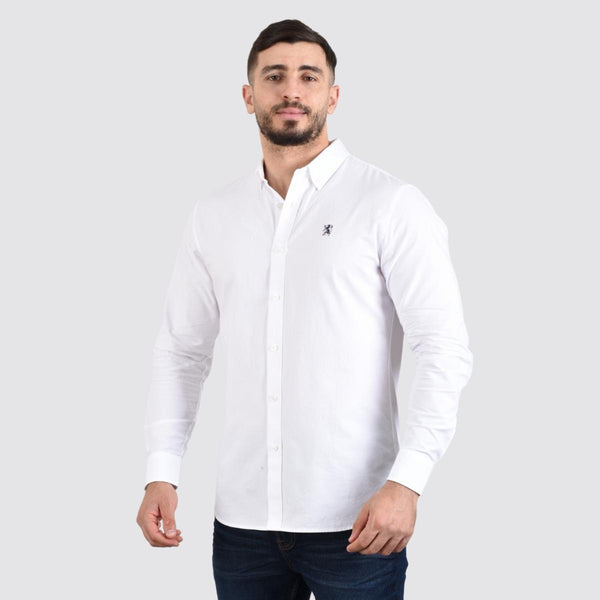 Cotton Oxford Long Sleeve Slim Embroidery Garment Wash Shirt