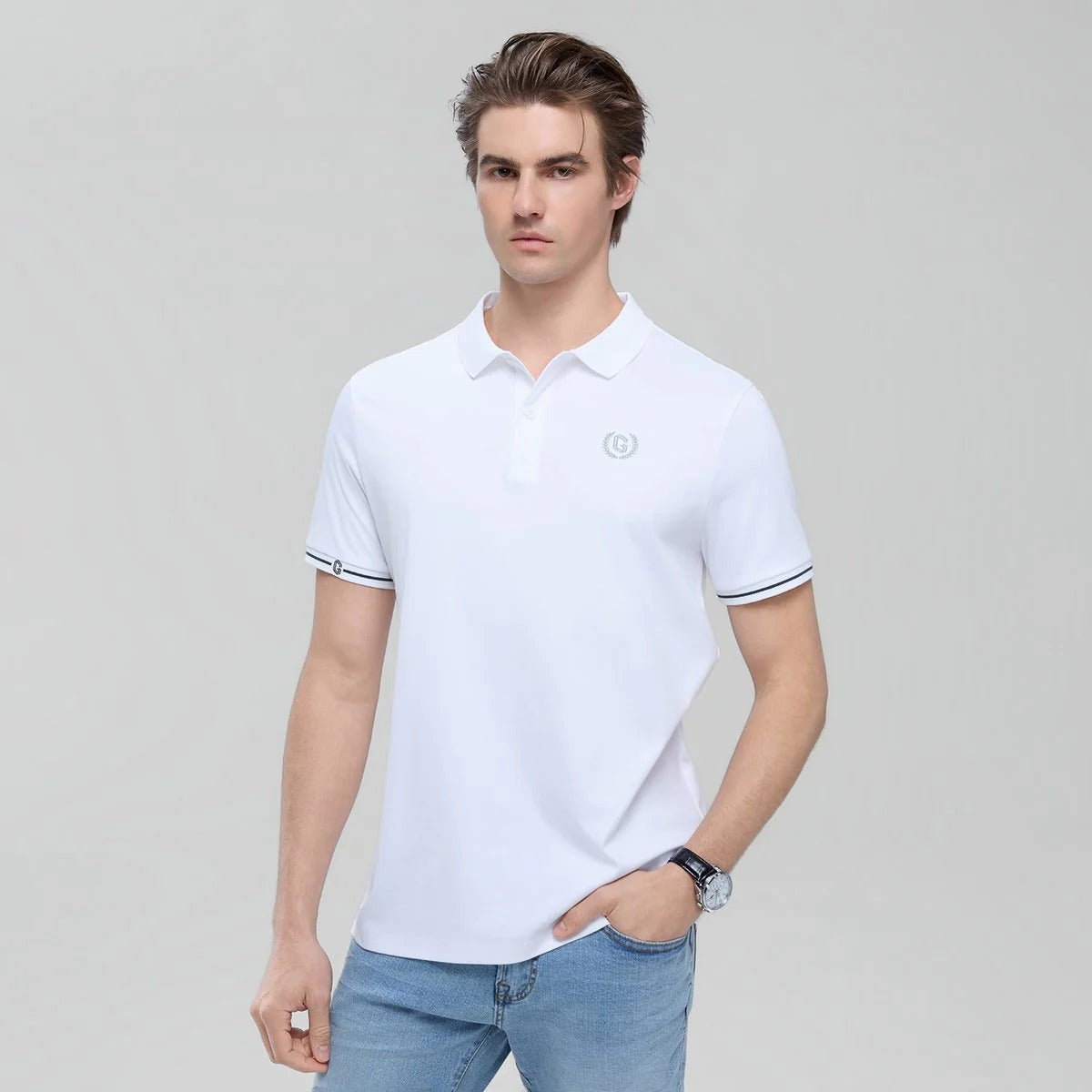 Men's Cotton Interlock Slim Fit Liquid Touch Embroidery Polo