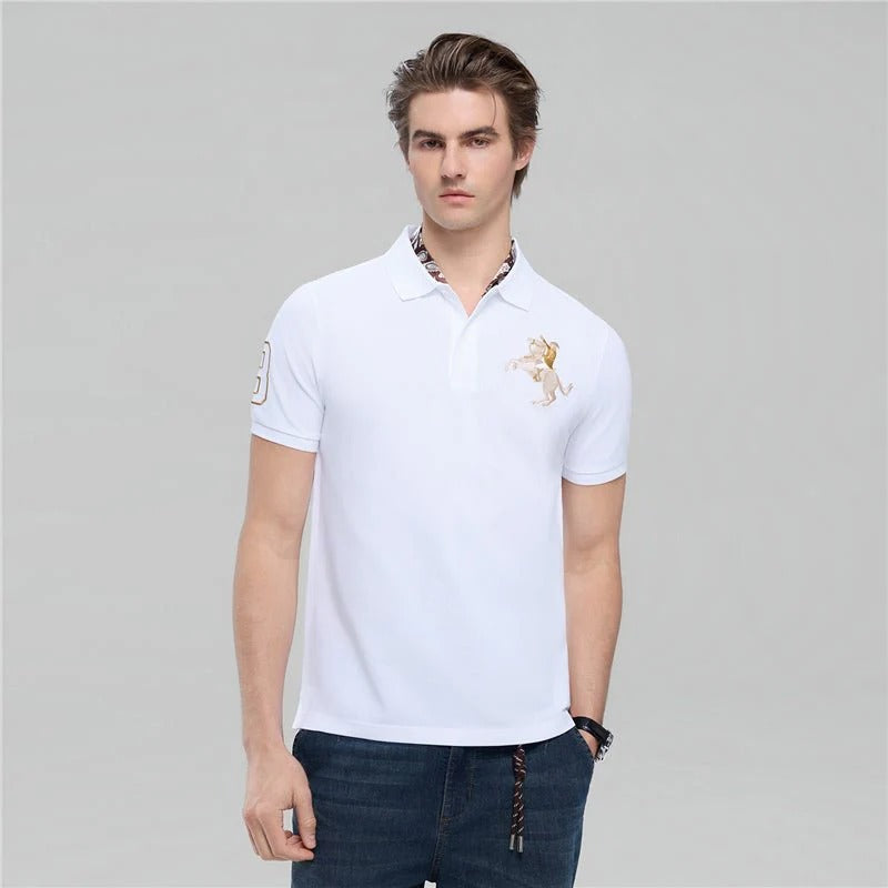 Men's Slim Fit Napoleon Embroidery Lycra Pique Polo