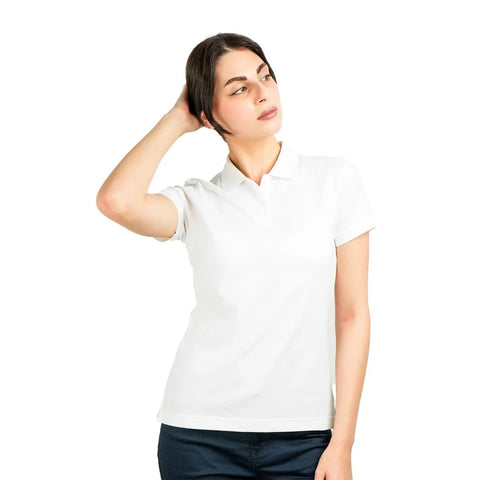 Women Cotton/Lycra Flat Knitted Collar Short Sleeve Classic Slim Solid Polo