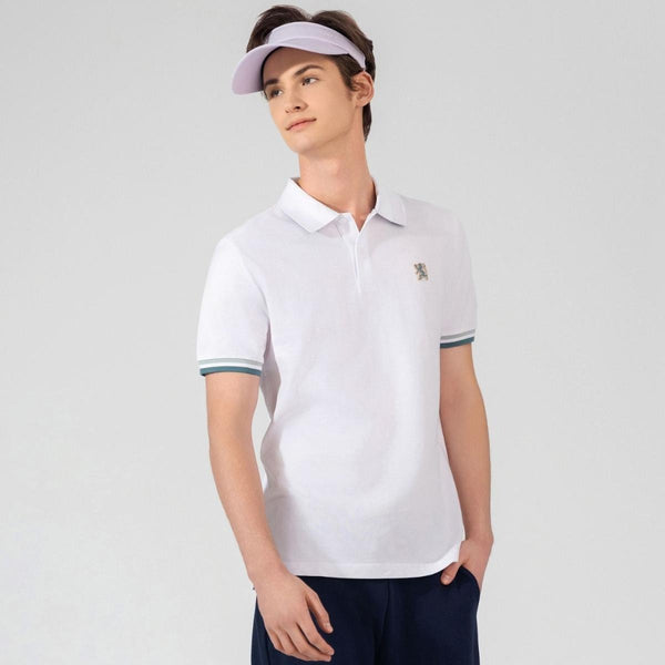 Cotton Pique Flat Knitted Collar Short Sleeve Slim Embroidery Solid Polo