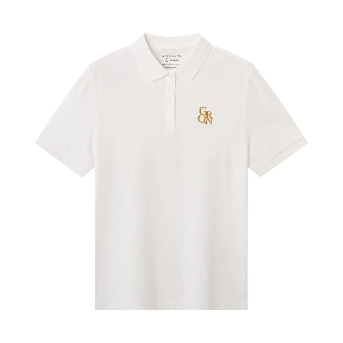 قميص بولو نسائي من القطن المتشابك، بياقة مسطحة محبوكة، وأكمام قصيرة مطرزة، بلون سادة