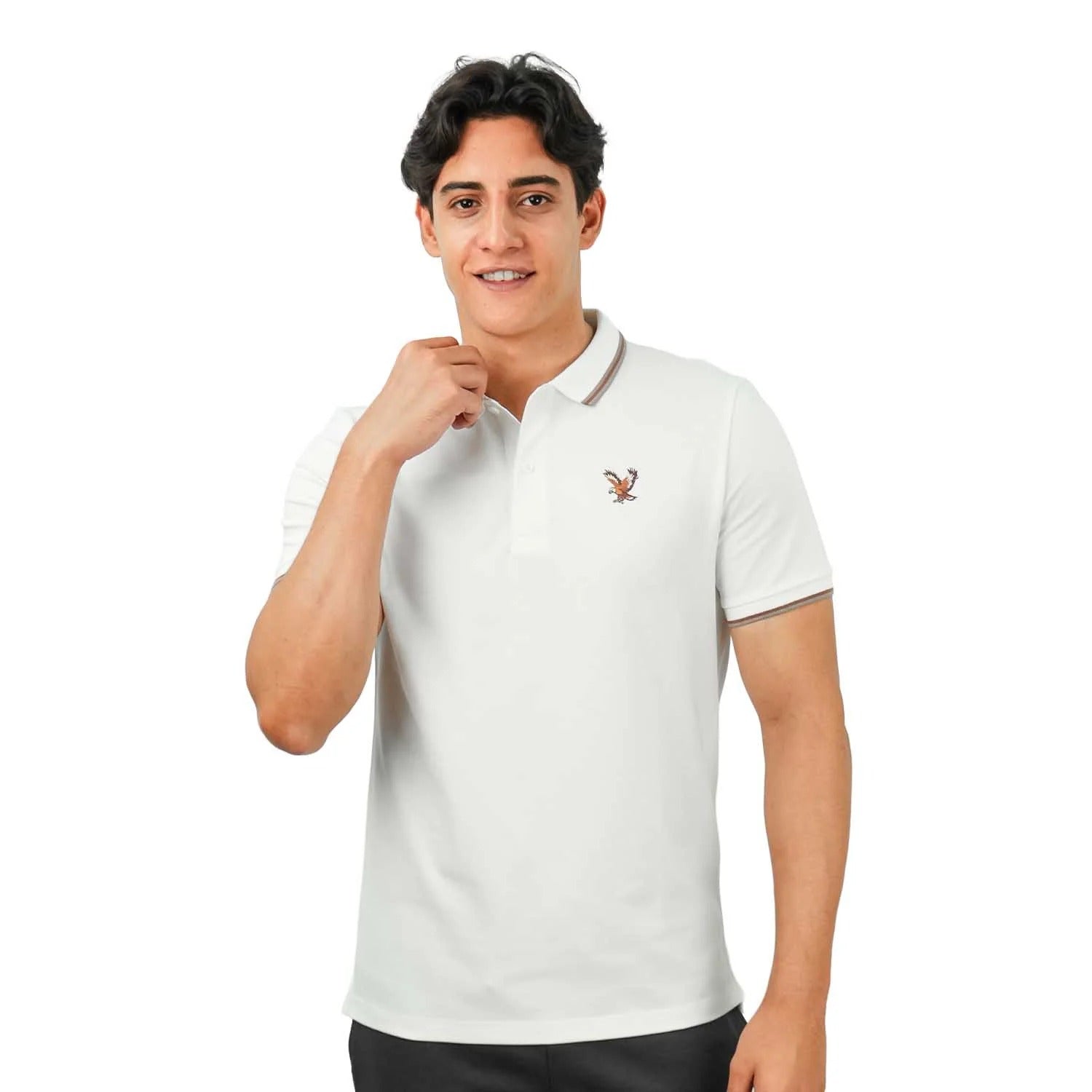 Cotton/Lycra Pique Flat Knitted Collar Short Sleeve Embroidery Solid Polo