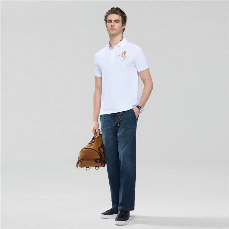 Men's Slim Fit Napoleon Embroidery Lycra Pique Polo