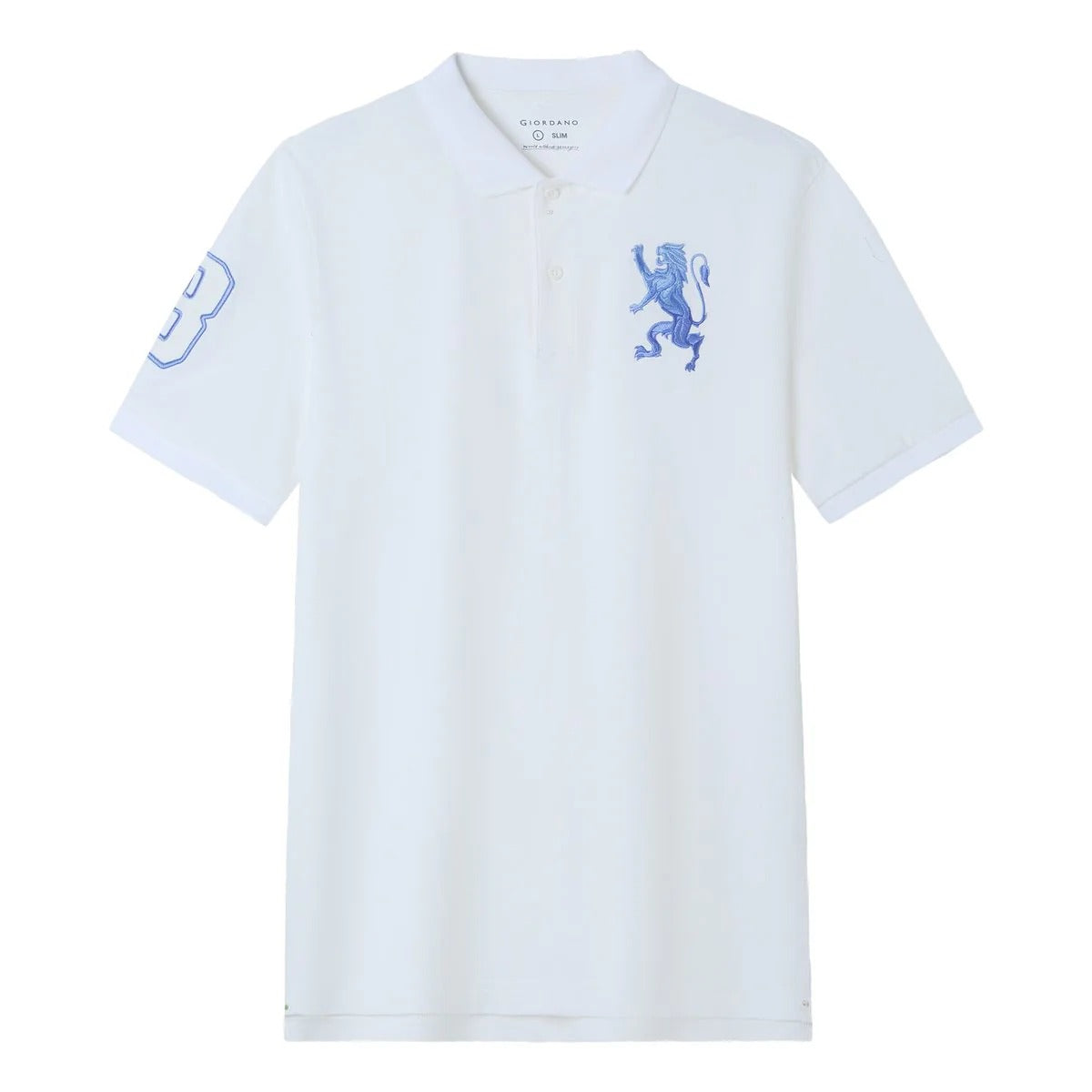 Men's Slim Fit 3D Lion Embroidery Lycra Pique Polo
