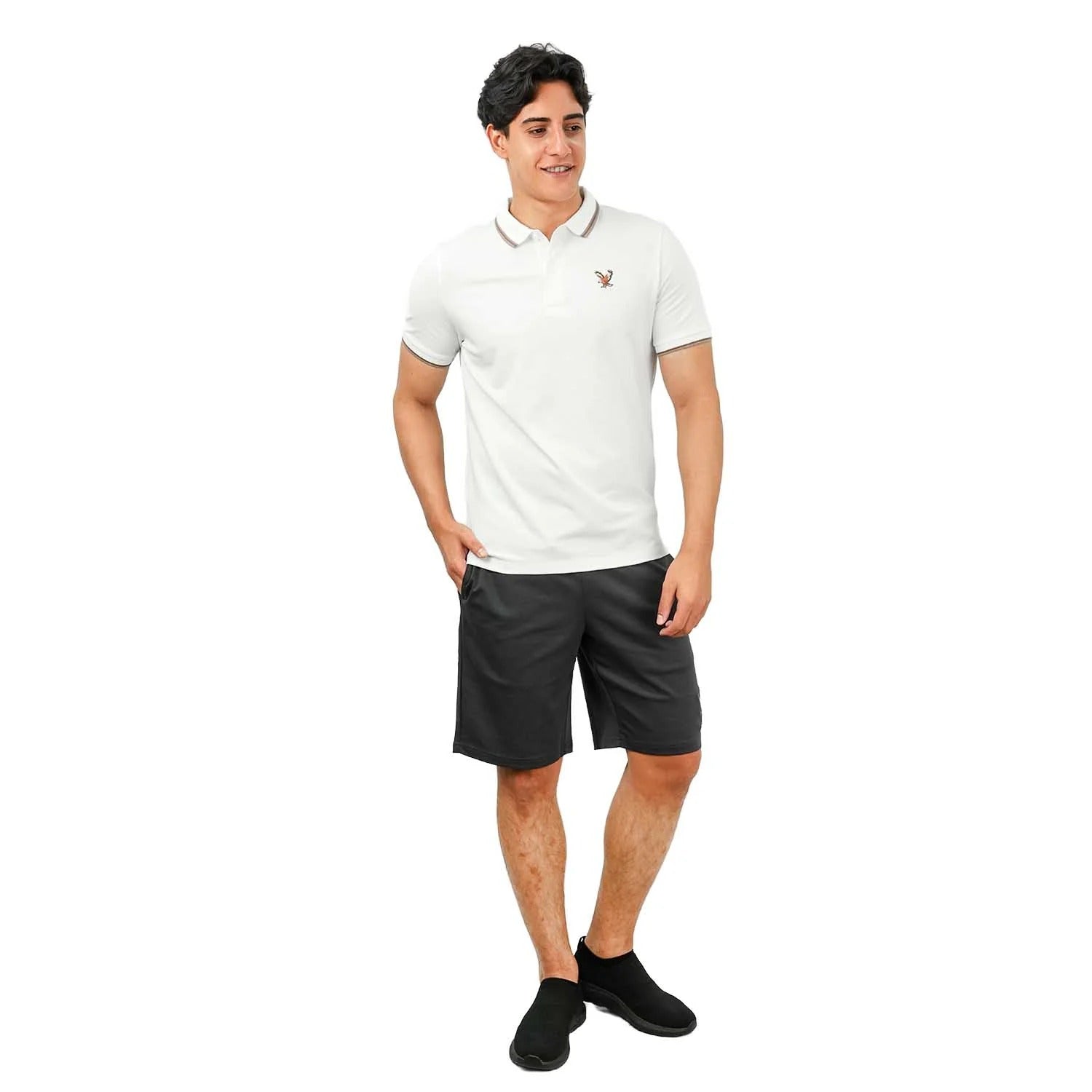 Cotton/Lycra Pique Flat Knitted Collar Short Sleeve Embroidery Solid Polo