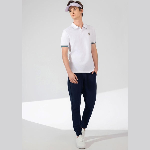 Cotton Pique Flat Knitted Collar Short Sleeve Slim Embroidery Solid Polo
