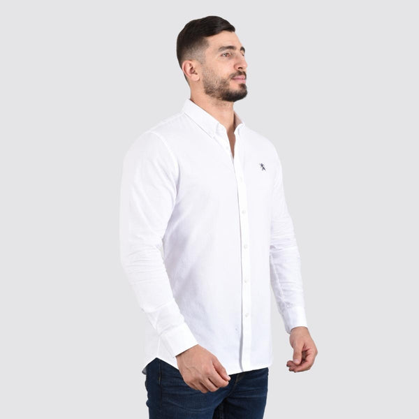 Cotton Oxford Long Sleeve Slim Embroidery Garment Wash Shirt