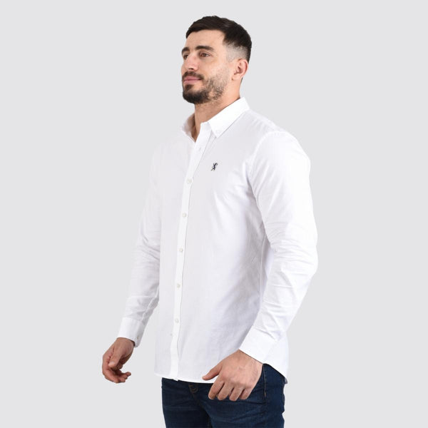 Cotton Oxford Long Sleeve Slim Embroidery Garment Wash Shirt