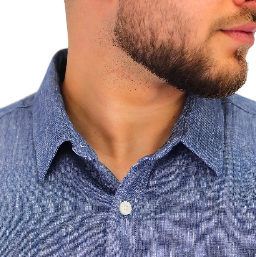 قميص طويل الأكمام بقصة ضيقة من الكتان/القطن والبوبلين والفانيلا (كتان)