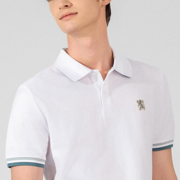 Cotton Pique Flat Knitted Collar Short Sleeve Slim Embroidery Solid Polo