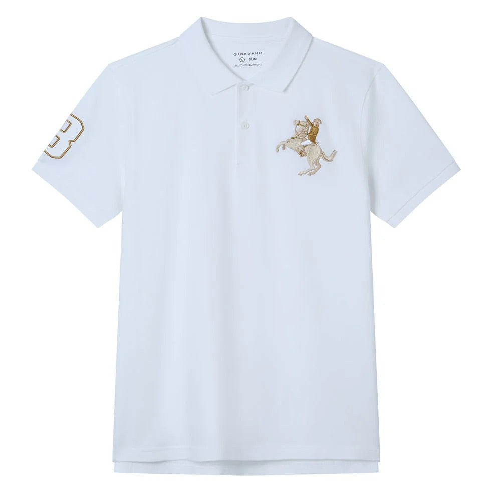 Men's Slim Fit Napoleon Embroidery Lycra Pique Polo