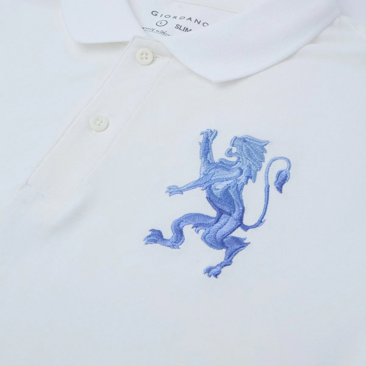 Men's Slim Fit 3D Lion Embroidery Lycra Pique Polo