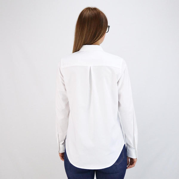 Women Cotton Oxford Collar Long Sleeve Slim Embroidery Garment Wash Shirt