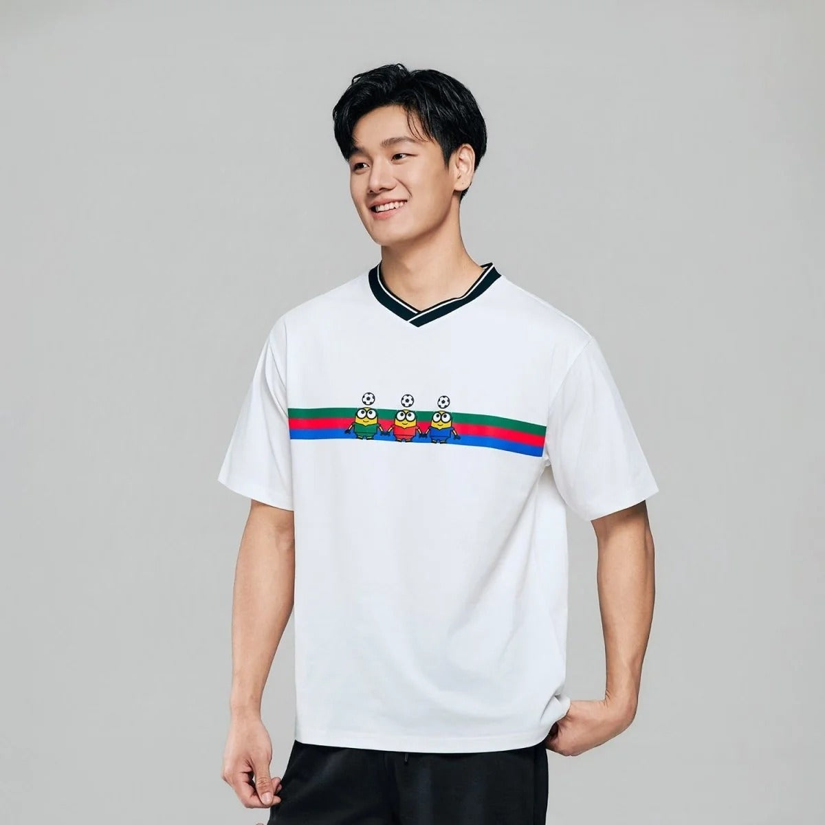 Men Relaxed Minions V-Neck Jersey Tee
