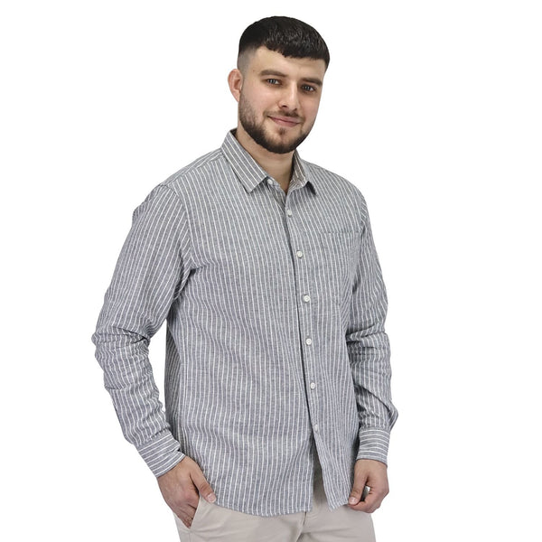 Linen/Cotton Poplin Flannel Long Sleeve Slim Garment Wash Shirt (Linen)