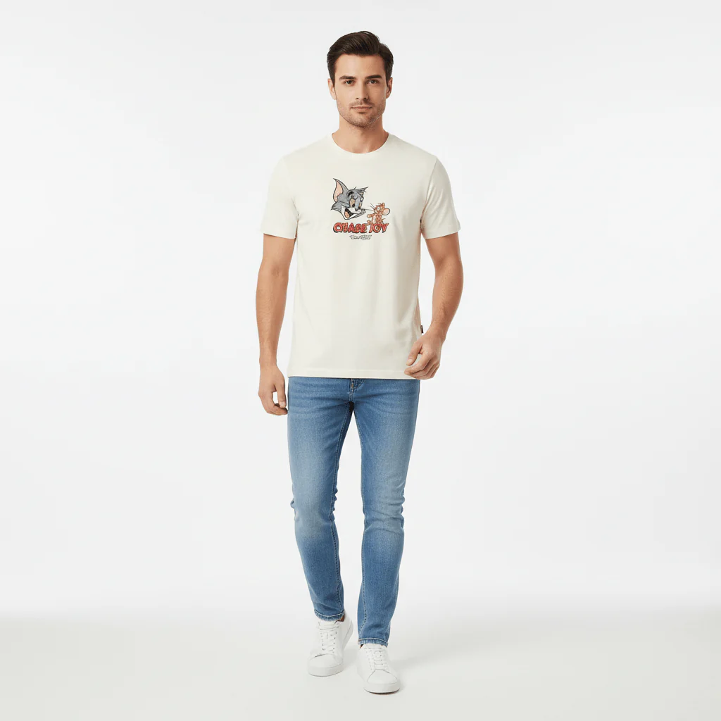 Men's Relaxed Fit Tom & Jerry Cotton Print Tee