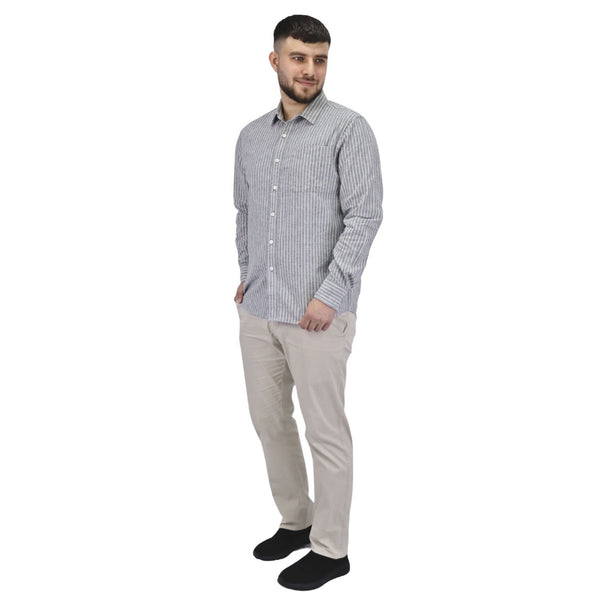 Linen/Cotton Poplin Flannel Long Sleeve Slim Garment Wash Shirt (Linen)