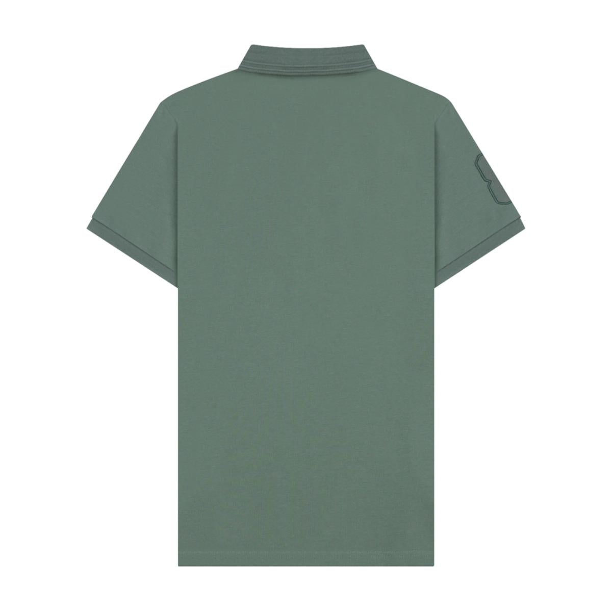 قميص بولو قصير الأكمام بتطريز جريء، مصنوع من القطن/ليكرا بيكيه، بياقة محبوكة