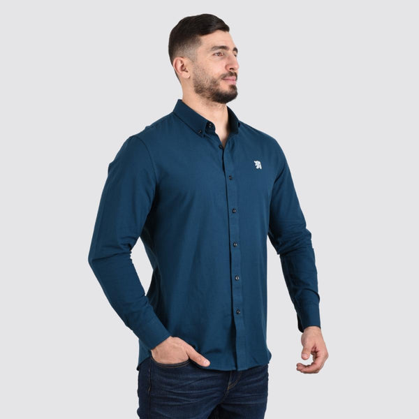 Cotton Oxford Long Sleeve Slim Embroidery Garment Wash Shirt