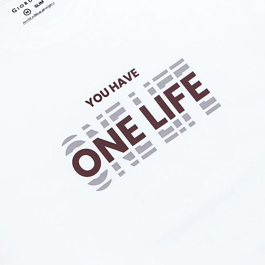 تيشيرت قطني مطبوع بأكمام قصيرة ورقبة دائرية وياقة دائرية