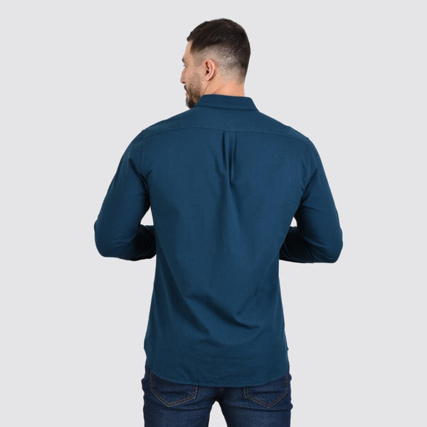 Cotton Oxford Long Sleeve Slim Embroidery Garment Wash Shirt