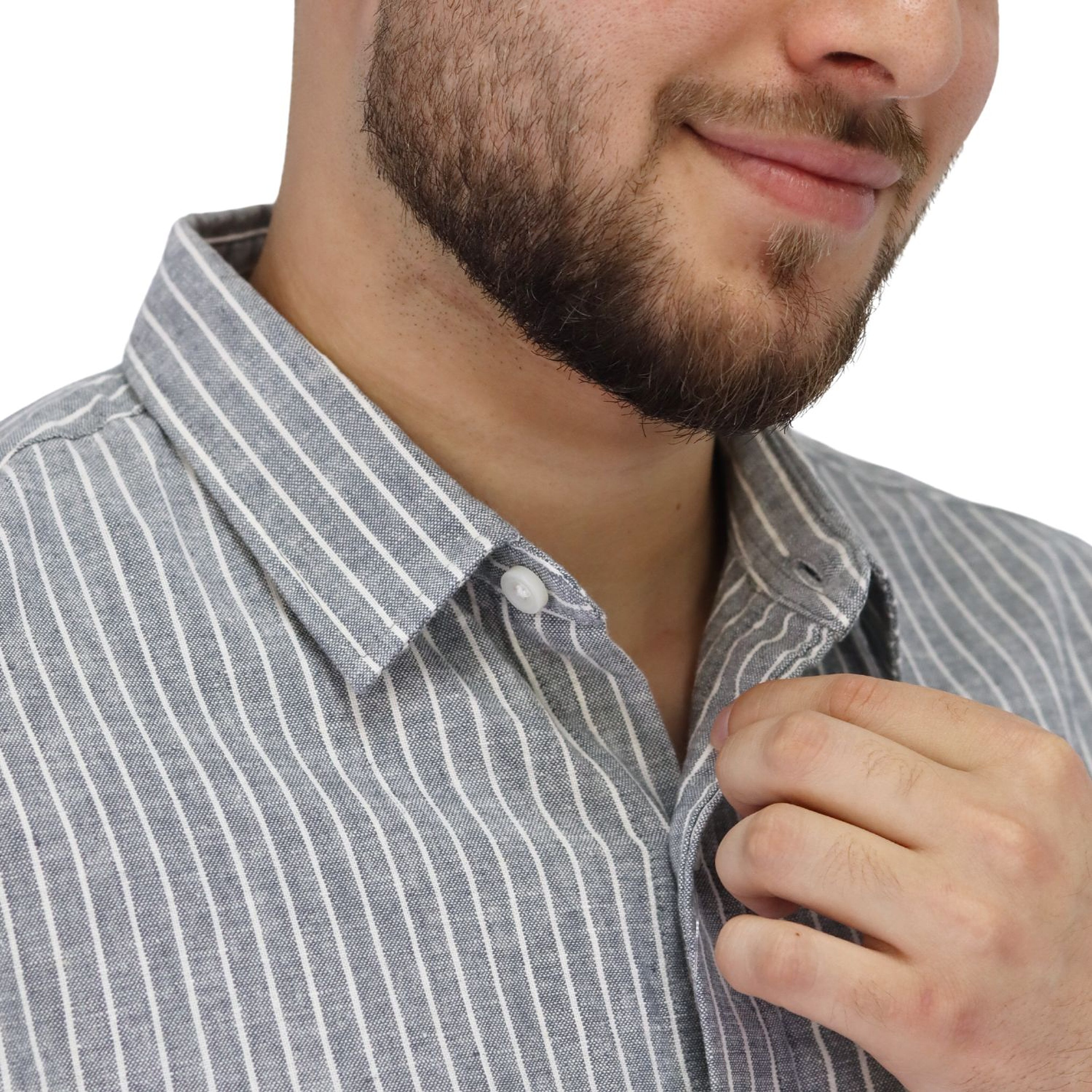 قميص طويل الأكمام بقصة ضيقة من الكتان/القطن والبوبلين والفانيلا (كتان)