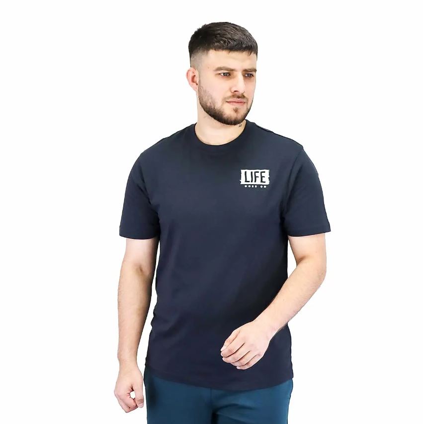 تيشيرت قطني مطبوع بأكمام قصيرة ورقبة دائرية وياقة دائرية