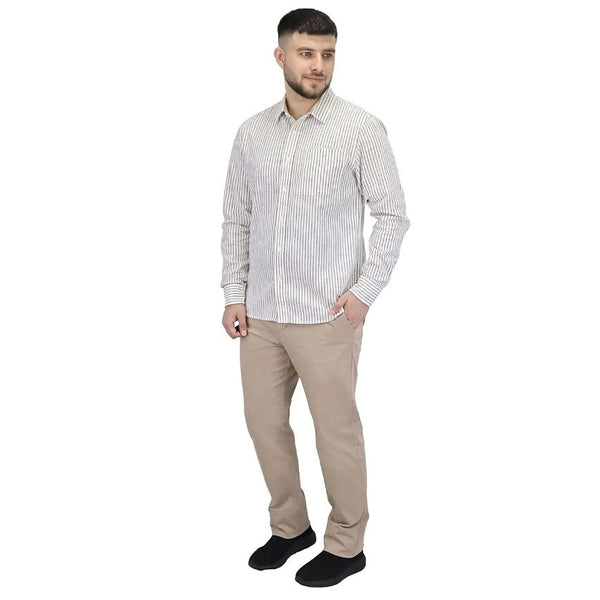 Linen/Cotton Poplin Flannel Long Sleeve Slim Garment Wash Shirt (Linen)