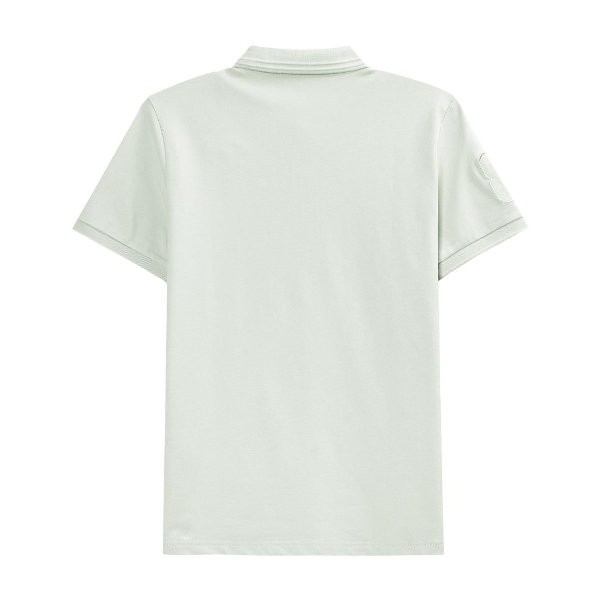 قميص بولو قصير الأكمام بتطريز جريء، مصنوع من القطن/ليكرا بيكيه، بياقة محبوكة