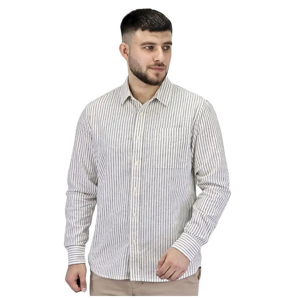 Linen/Cotton Poplin Flannel Long Sleeve Slim Garment Wash Shirt (Linen)