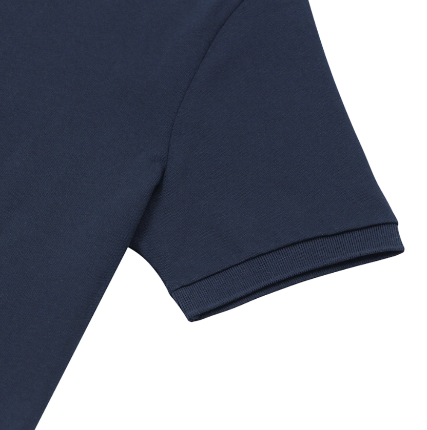 قميص بولو قطني/ليكرا بيكيه بياقة محبوكة وأكمام قصيرة وقصة ضيقة بلون موحد