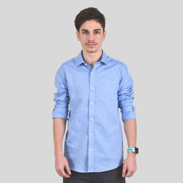 Cotton Oxford Long Sleeve Slim Embroidery Garment Wash Shirt