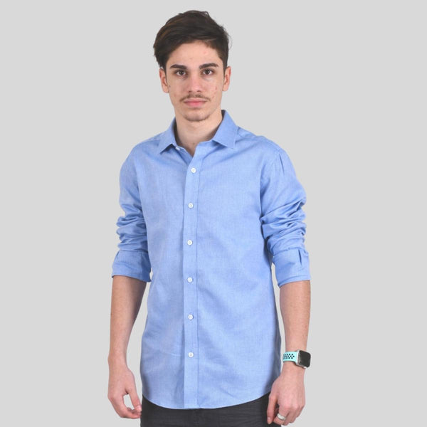 Cotton Oxford Long Sleeve Slim Embroidery Garment Wash Shirt