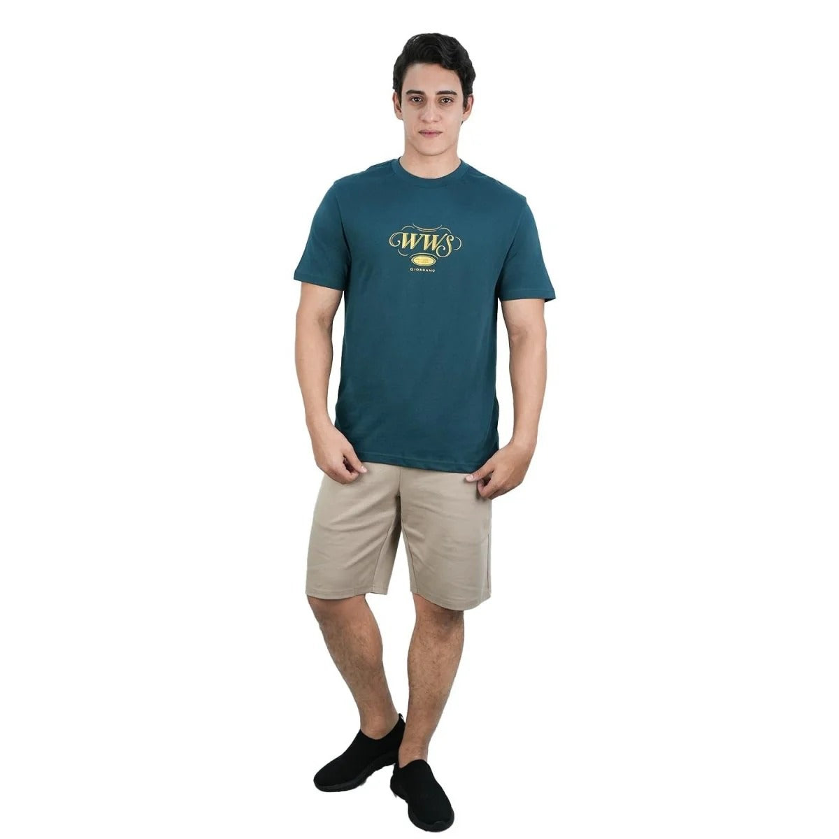 تيشيرت رجالي ضيق من القطن الجيرسيه برقبة دائرية مطبوع (WWS)