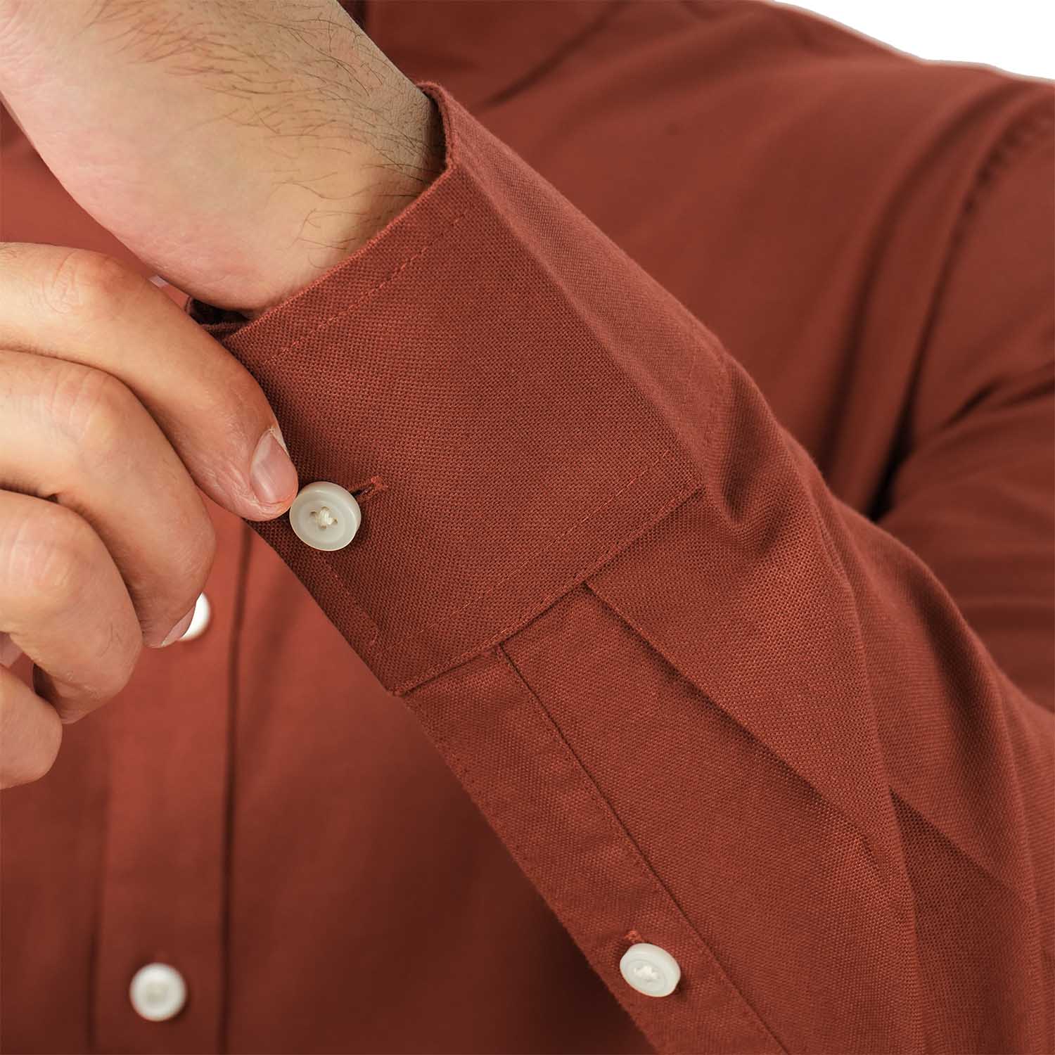 قميص قطني أكسفورد فلانيل بأكمام طويلة وقصة ضيقة مطرزة، قابل للغسل