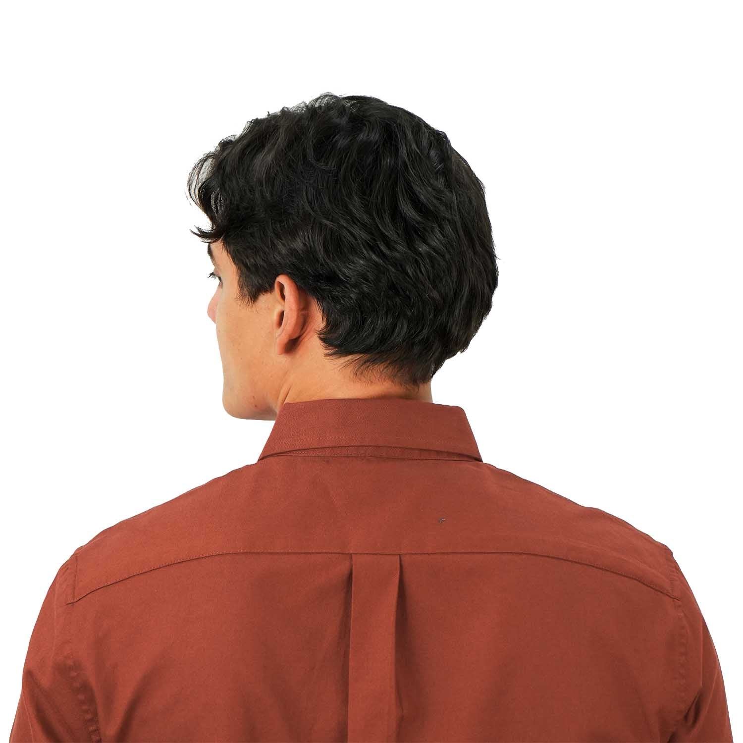 قميص قطني أكسفورد فلانيل بأكمام طويلة وقصة ضيقة مطرزة، قابل للغسل