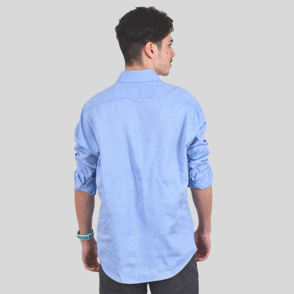 Cotton Oxford Long Sleeve Slim Embroidery Garment Wash Shirt