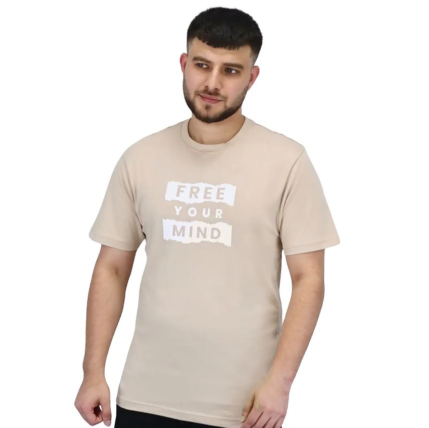 تيشيرت قطني مطبوع بأكمام قصيرة ورقبة دائرية وياقة دائرية