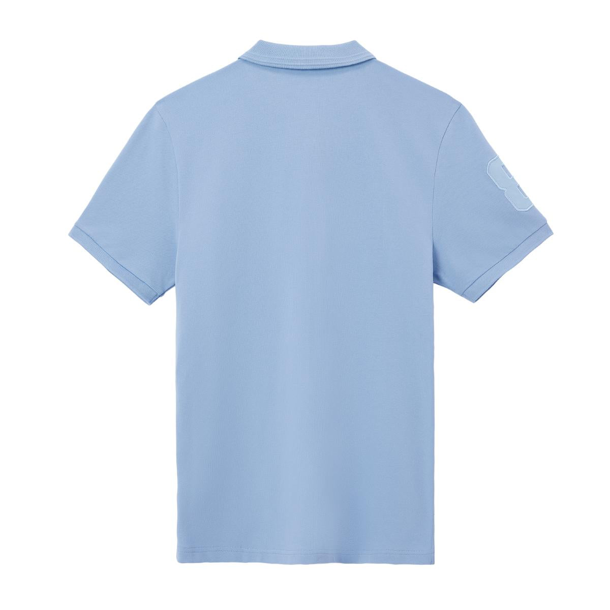 قميص بولو قصير الأكمام بتطريز جريء، مصنوع من القطن/ليكرا بيكيه، بياقة محبوكة