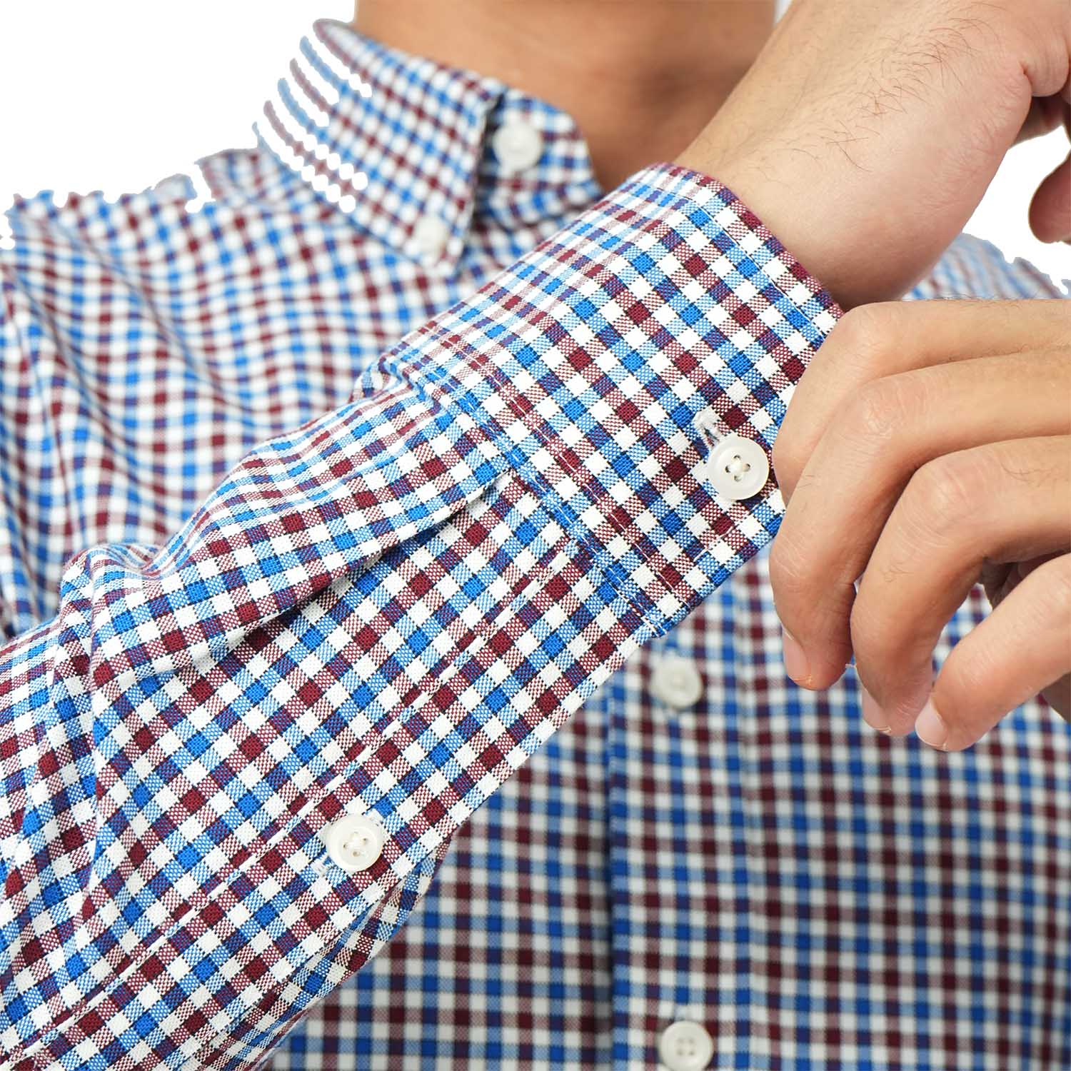 قميص قطني أكسفورد فلانيل بأكمام طويلة وقصة ضيقة مطرزة، قابل للغسل