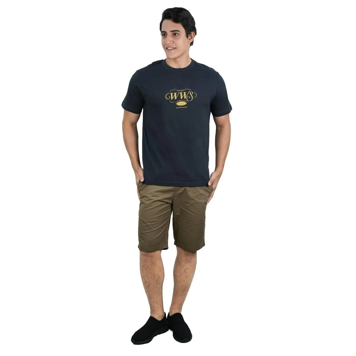 تيشيرت رجالي ضيق من القطن الجيرسيه برقبة دائرية مطبوع (WWS)